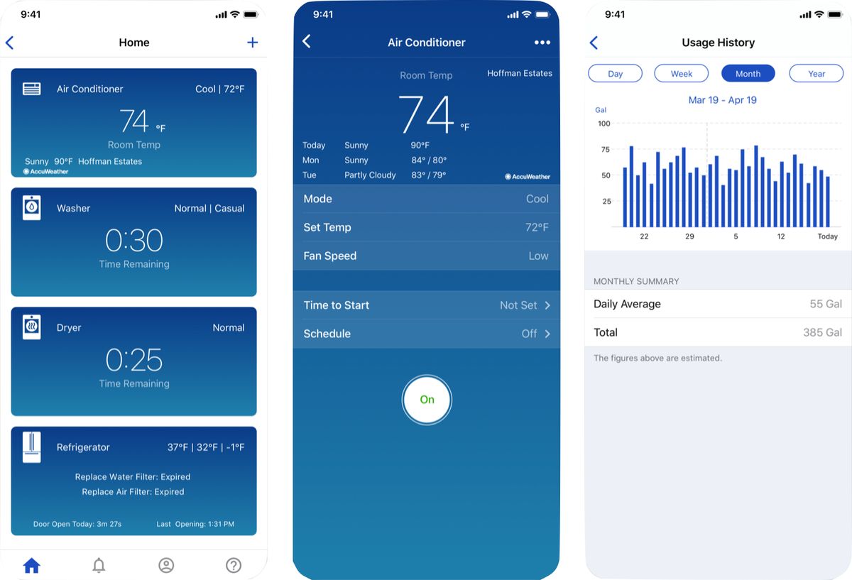 Kenmore Smart app screens