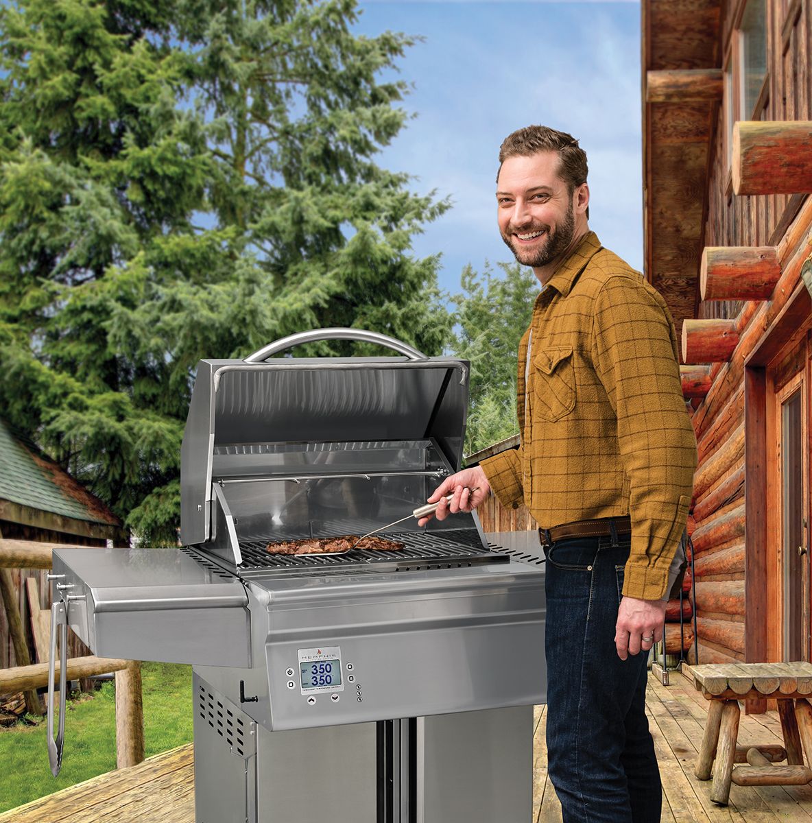Man grilling on a Memphis wood pellet grill
