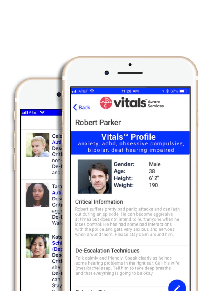 Vitals mobile app screens on two phones